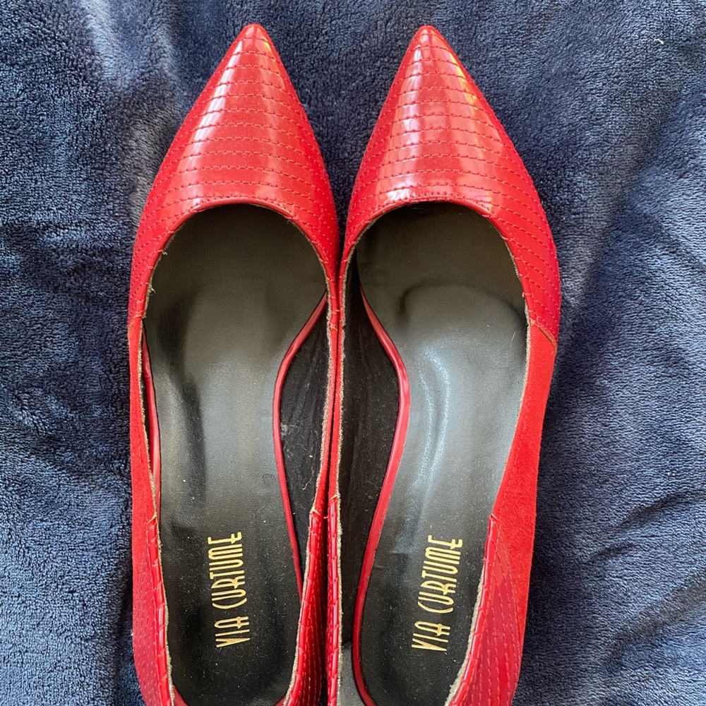 Bright Red Brazilian Point Toe with Block Heel